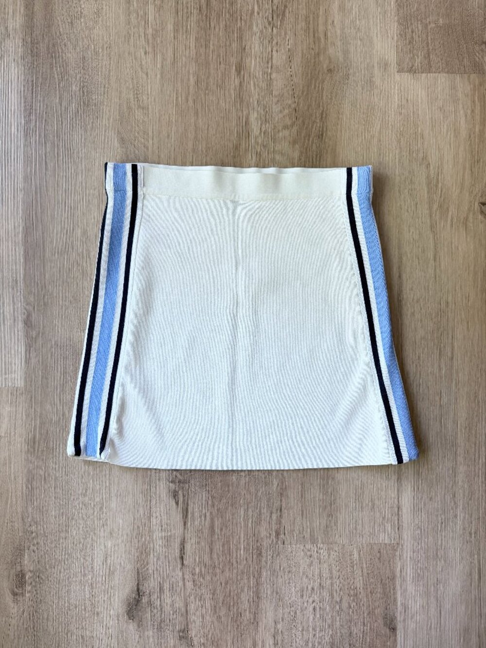 Tory Burch Sport Tech Skirt Knit Vertical Side Stripe Mini Cream Blue Small